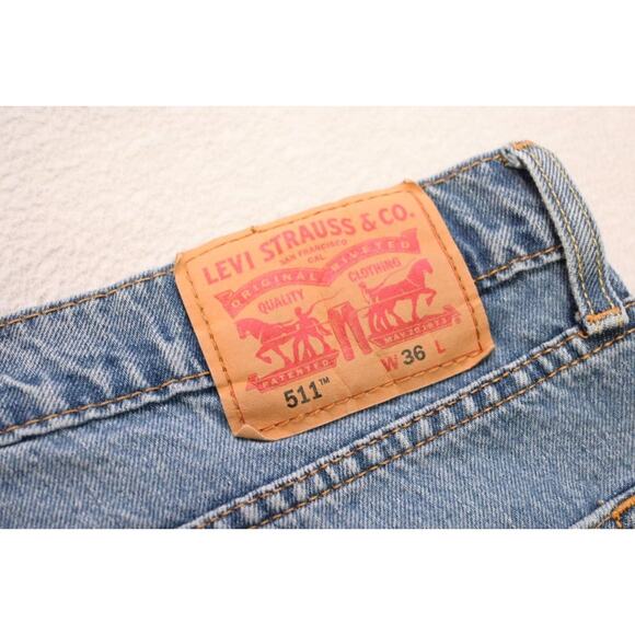 Levi's 511 Distressed Frayed Denim Jean Shorts Rugged Blue Washed Mens Size 36 - Picture 8 of 8